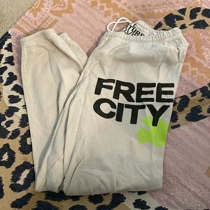 free city sweatpants grey lime, green and black logo size small
